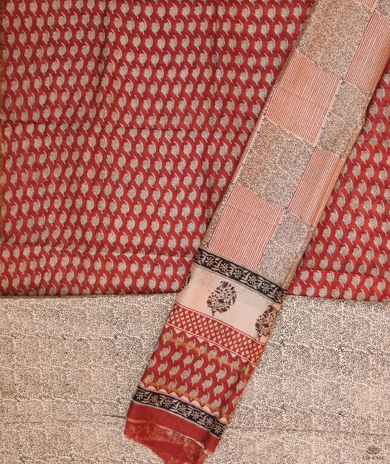 Handblock Printed Bagru Chanderi  Suit