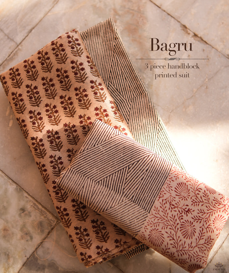 Handblock Printed Bagru Chanderi  Suit