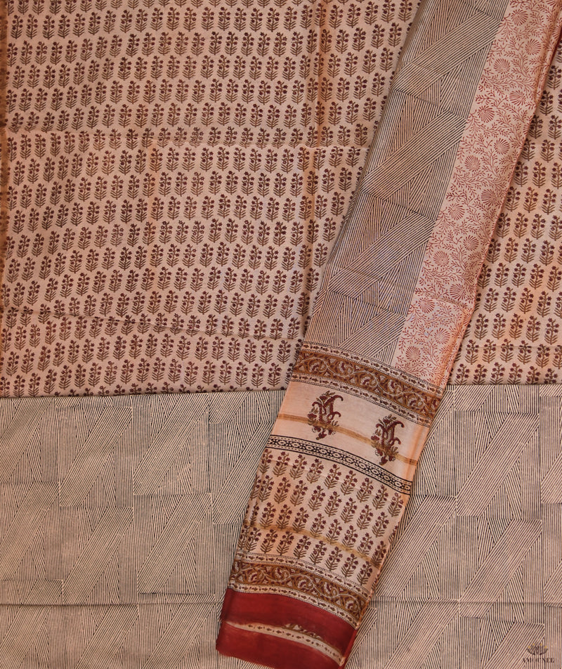 Handblock Printed Bagru Chanderi  Suit