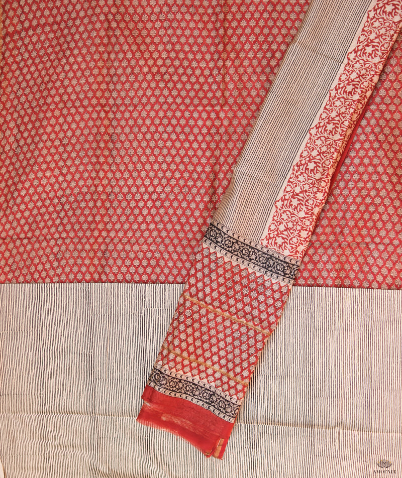 Handblock Printed Bagru Chanderi Suit