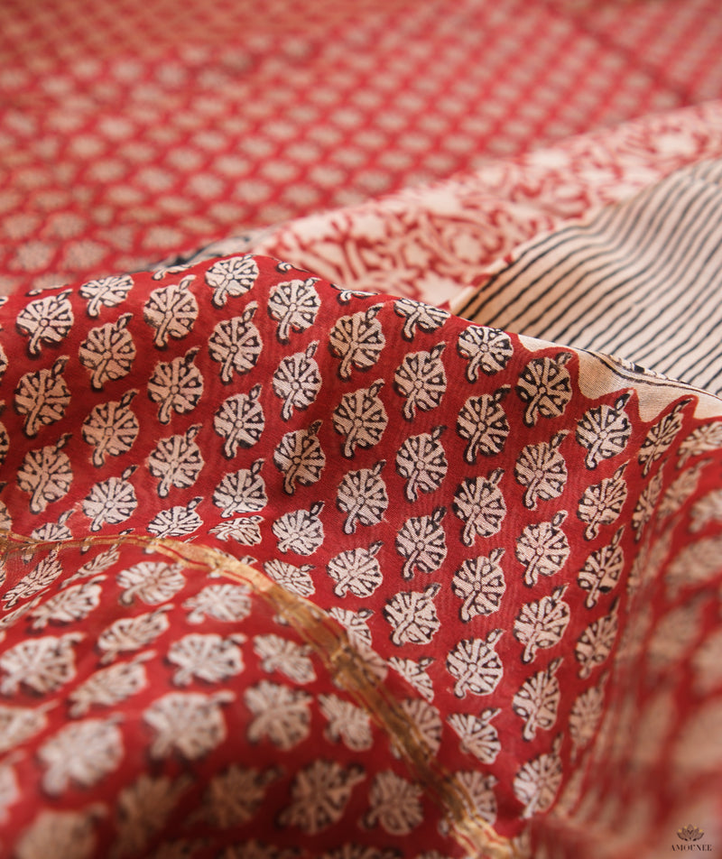 Handblock Printed Bagru Chanderi Suit