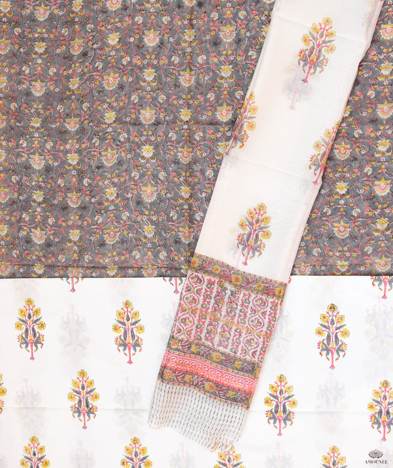 Exclusive Handblock Printed Sanganeer Chanderi Suit set