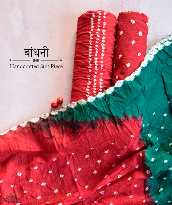 cotton bandhani dress material Hand Crafted Cotton Self Color Original Kutch Bandhani Dress Material (Unstitched) Magenta