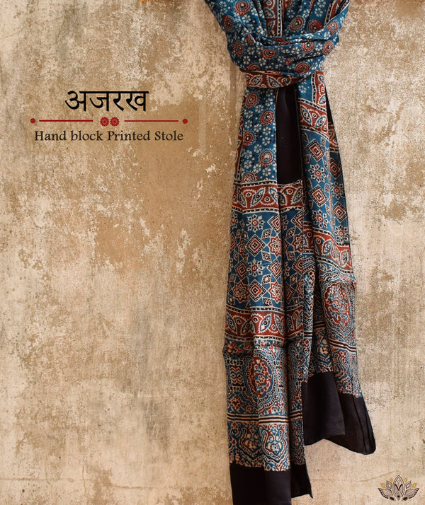 Ajrakh modal silk hand block printed stole