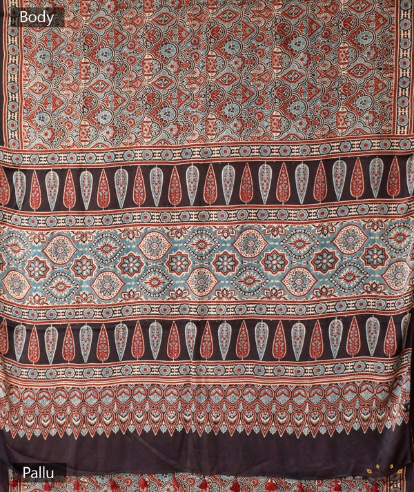 Ajrakh Modal Silk Hand Block Printed Saree
