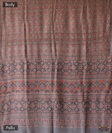 Ajrakh Tussar silk hand block printed saree