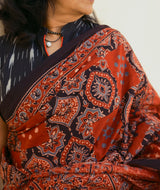 Ajrakh cotton hand block printed saree