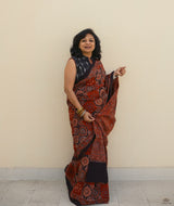 Ajrakh cotton hand block printed saree