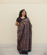 Ajrakh cotton hand block printed saree