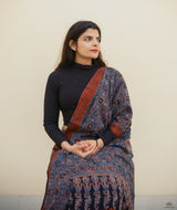 Ajrakh cotton hand block printed saree