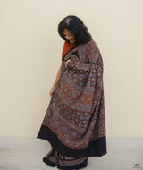 Ajrakh cotton hand block printed saree