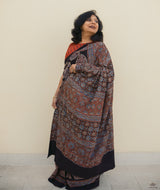 Ajrakh cotton hand block printed saree