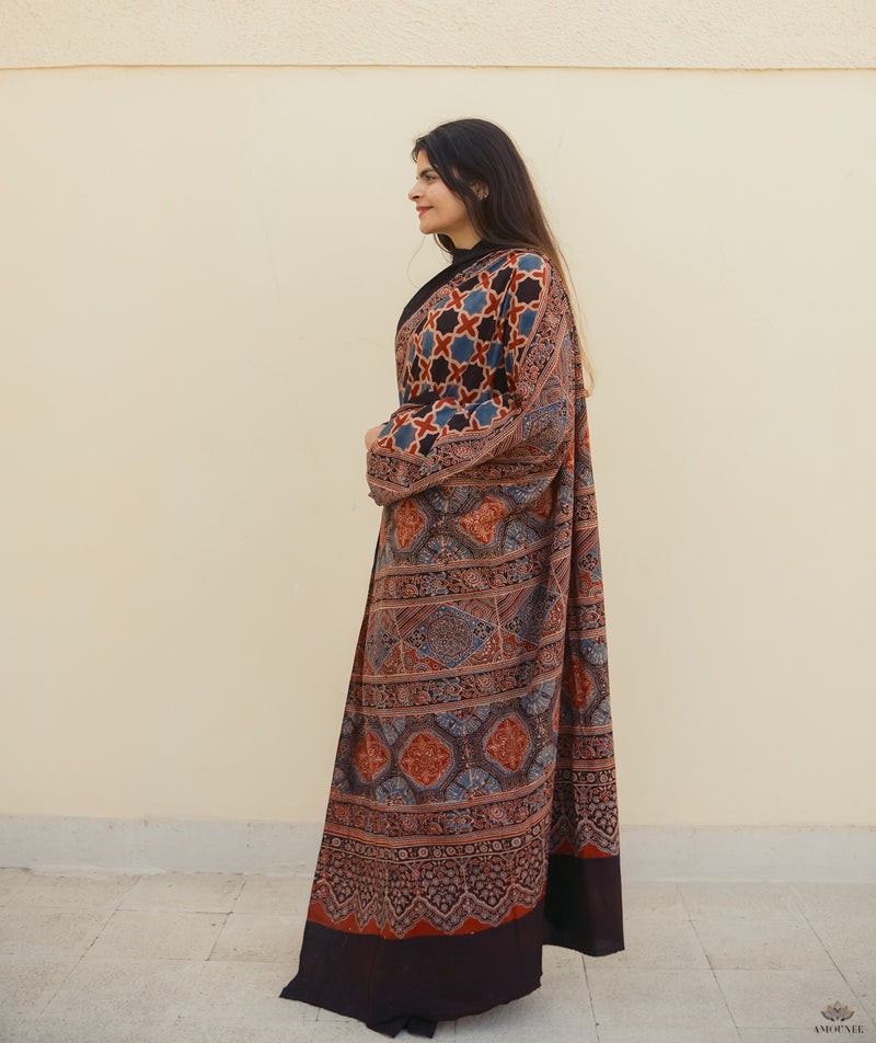 Ajrakh cotton hand block printed saree