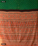 Ajrakh cotton bandhani hand block printed saree