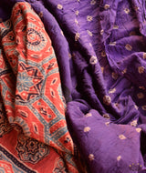 Ajrakh cotton bandhani hand block printed saree