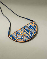 WHE Indigo Upcycled Fabric and Repurposed Wood Maze Necklace