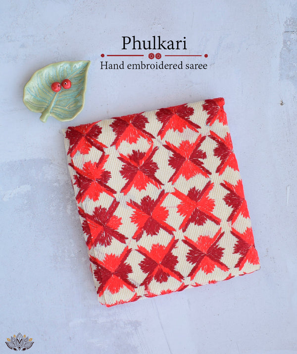 Phulkari Hand Embroidery Saree