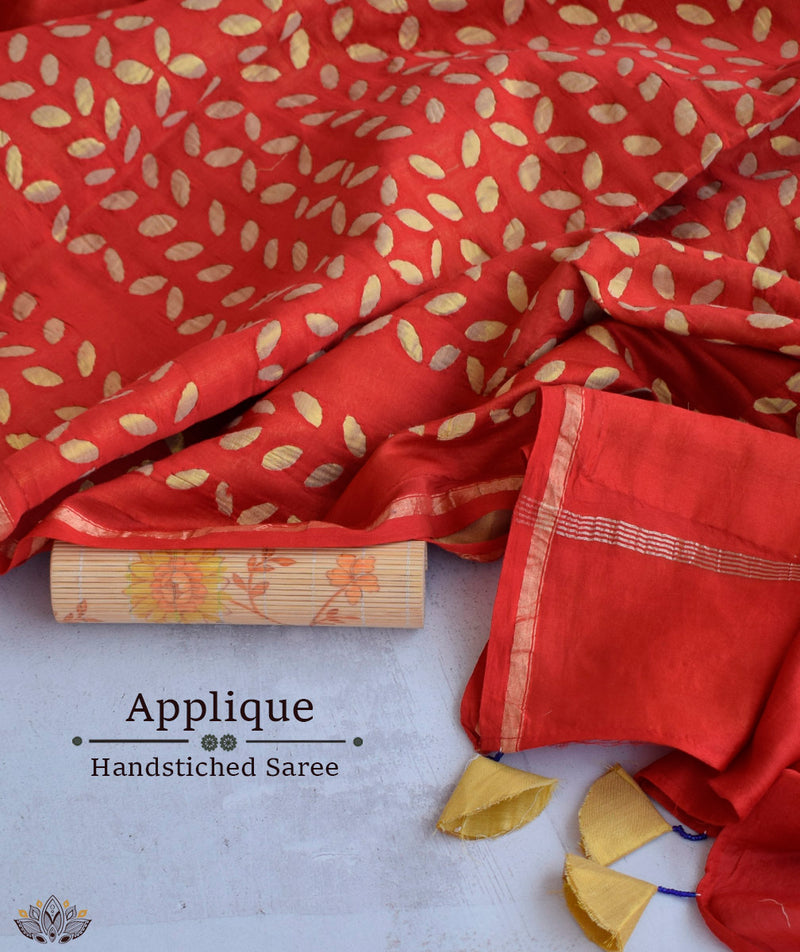 Applique HandStiched Chanderi Saree