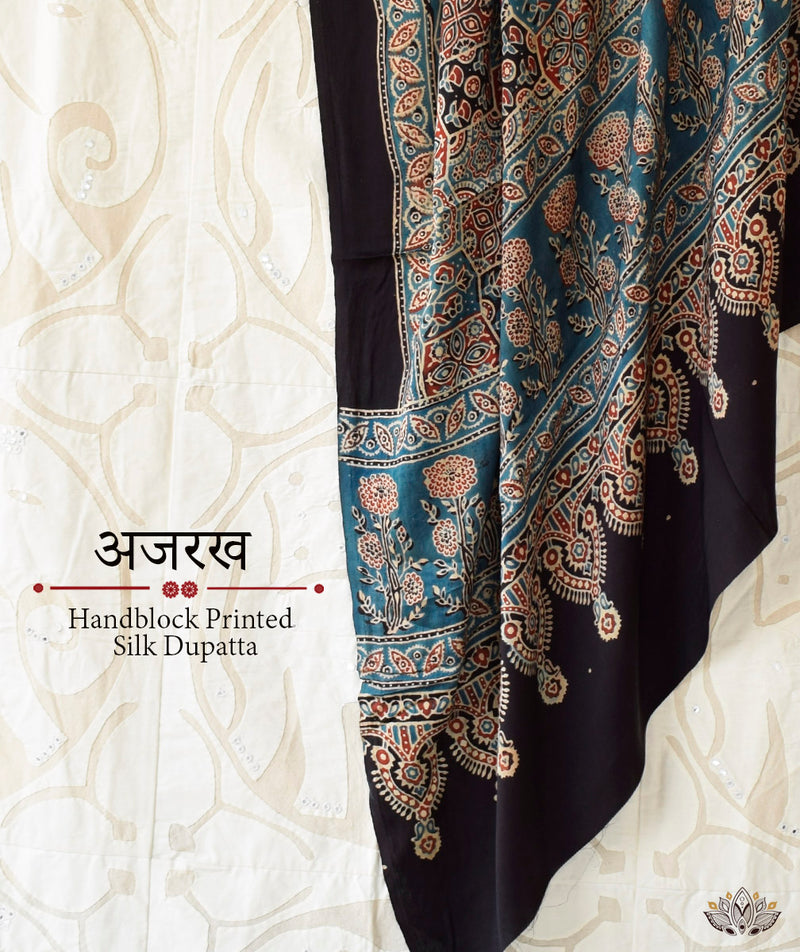 Ajrakh modal silk hand block printed dupatta