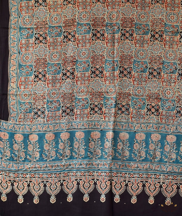 Ajrakh modal silk hand block printed dupatta