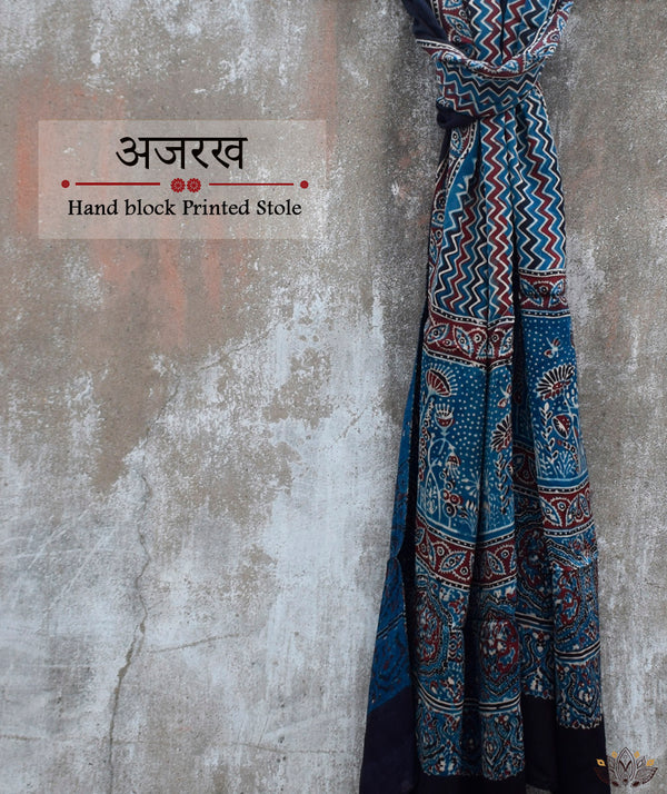 Ajrakh modal silk hand block printed stole