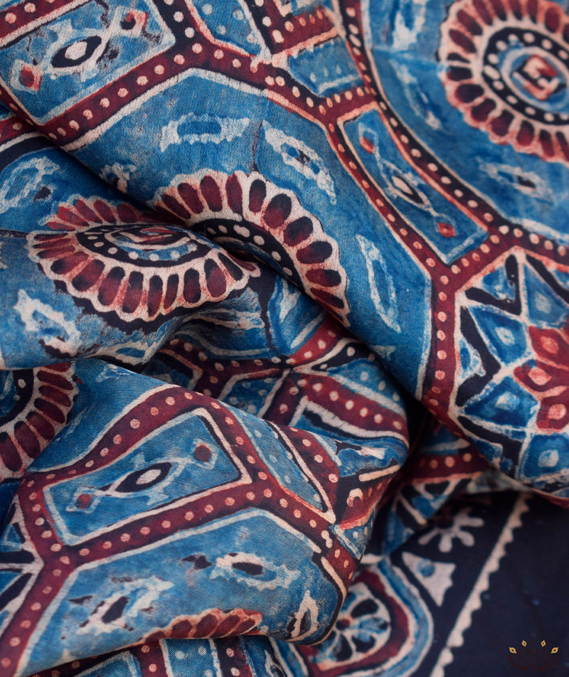 Ajrakh modal silk hand block printed stole