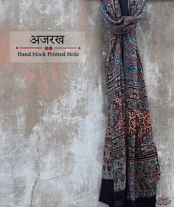 Ajrakh modal silk hand block printed stole