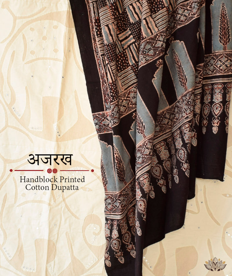 Ajrakh Handblock Printed Cotton Dupatta