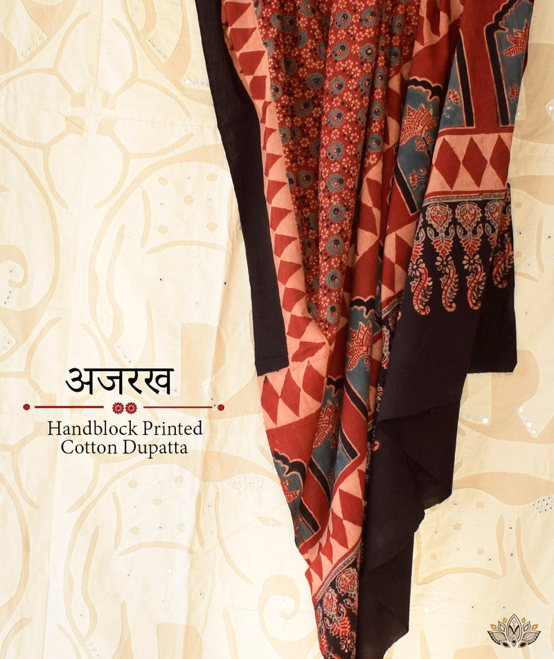 Ajrakh Handblock Printed Cotton Dupatta