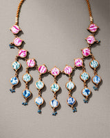 WHE Handcrafted Multicolor Tie and Dye Repurposed Wood and Fabric Statement Necklace