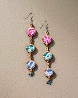 WHE Handcrafted Multicolor Tie and Dye Repurposed Wood and Fabric Dangler Earrings