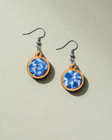 WHE Blue Tie and Dye Repurposed Wood and Fabric Danglers