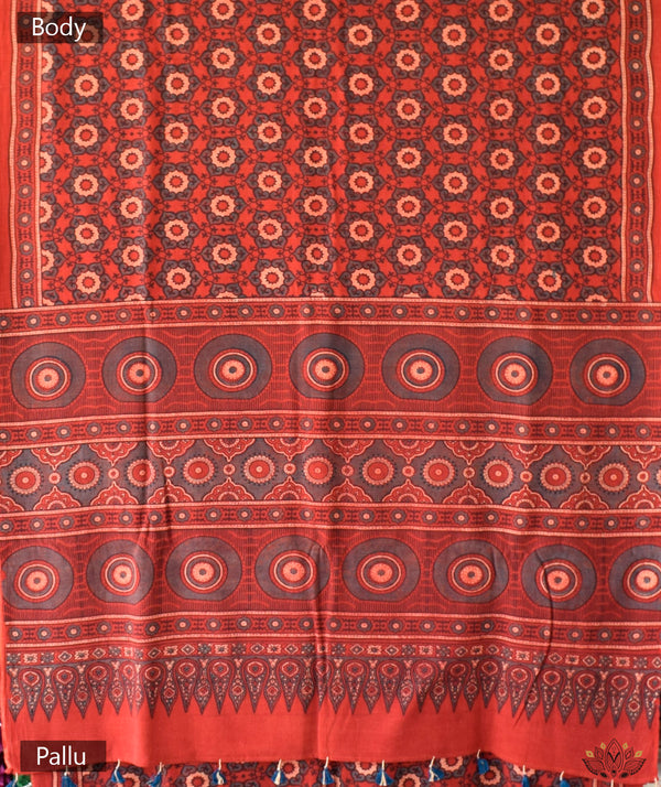 Ajrakh Khadi Cotton Handblock Printed Saree