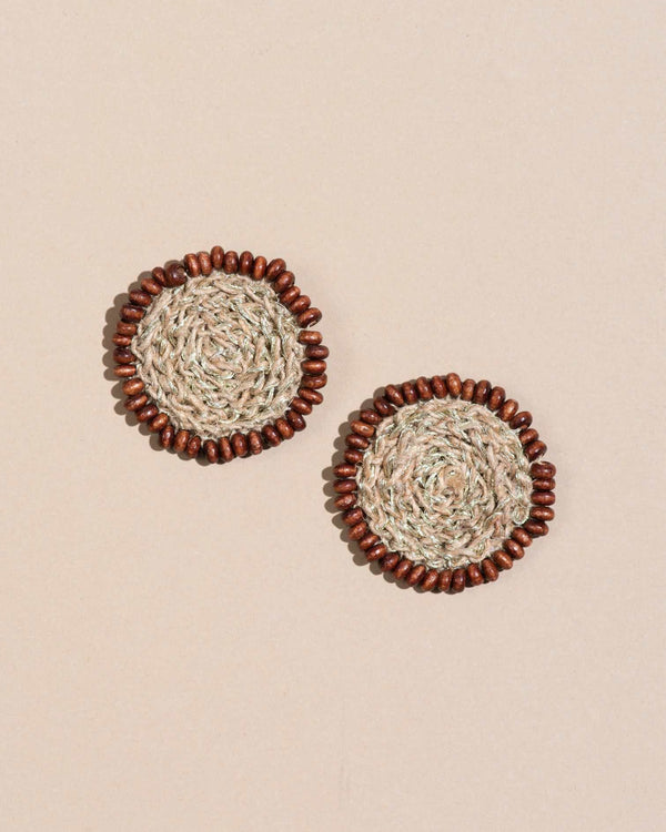 WHE Jute and Wooden Beads Crochet Studs