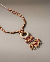 WHE Adjustable Jute, Wooden Beads and Glass Beads Fringe Pendant Necklace