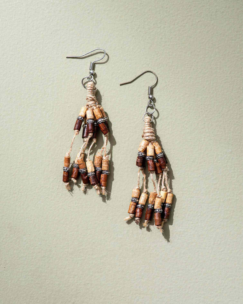 WHE Multilayer Jute, Wooden Beads Earrings