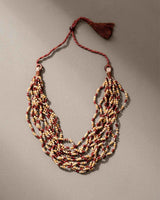 WHE Handmade Multilayer Adjustable Jute, Wooden Beads and Glass Beads Necklace