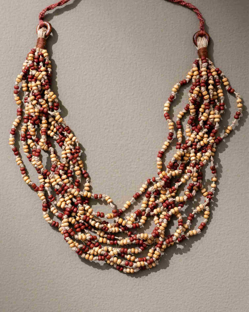 WHE Handmade Multilayer Adjustable Jute, Wooden Beads and Glass Beads Necklace