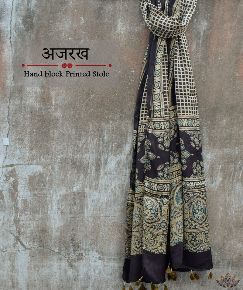 Ajrakh modal silk hand block printed stole