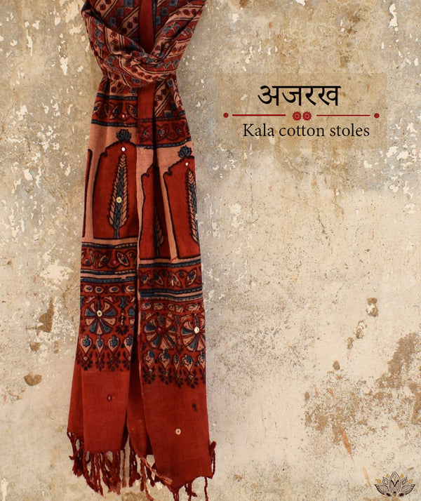Ajrakh kala cotton hand block printed stole