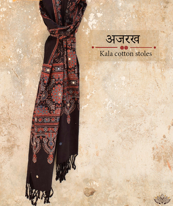 Ajrakh kala cotton hand block printed stole