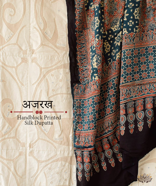 Ajrakh modal silk hand block printed dupatta