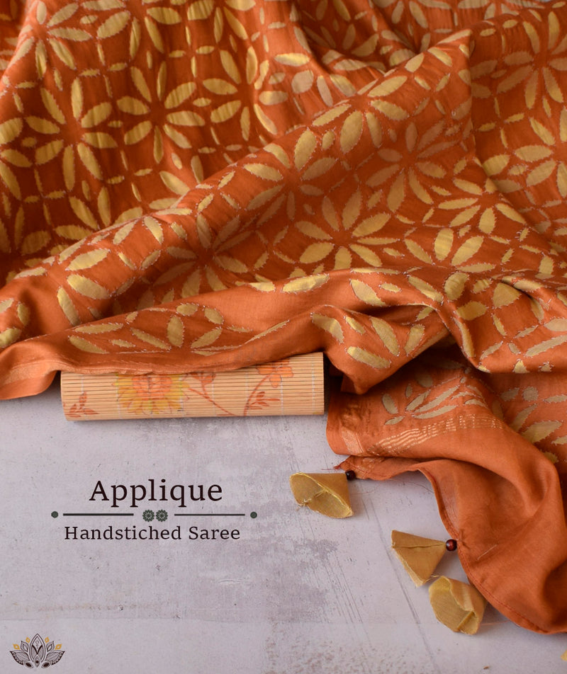 Applique HandStiched Chanderi Saree