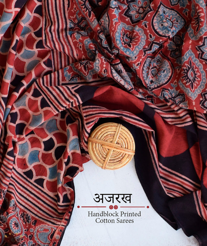 AJRAKH COTTON HAND BLOCK PRINTED SAREE