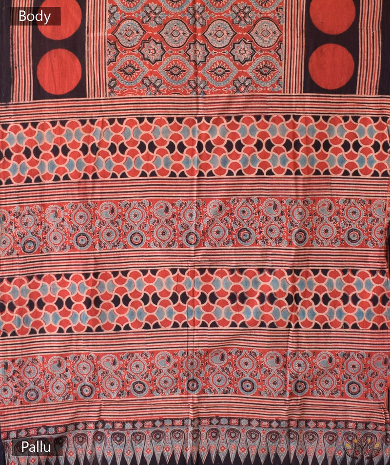 AJRAKH COTTON HAND BLOCK PRINTED SAREE