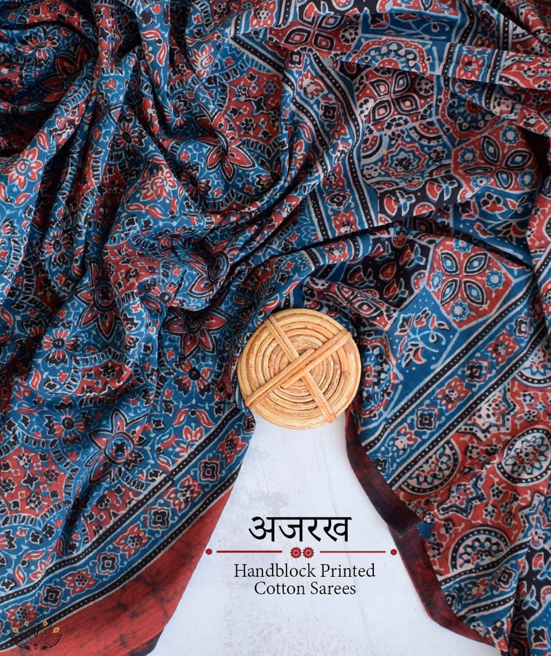 AJRAKH COTTON HAND BLOCK PRINTED SAREE