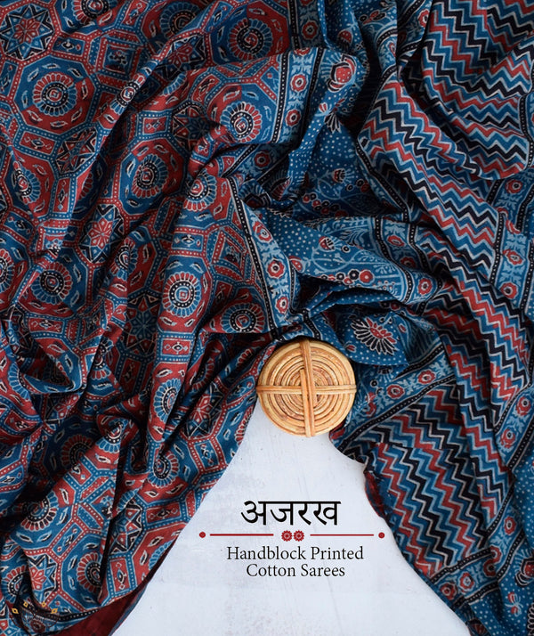 AJRAKH COTTON HAND BLOCK PRINTED SAREE