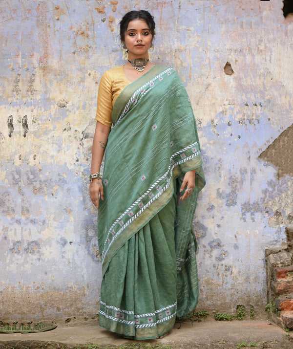 Exclusive Amounee Kantha Embroidered Pure Muga Silk Saree