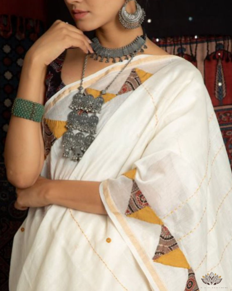 Exclusive Applique HandStiched Chanderi Saree