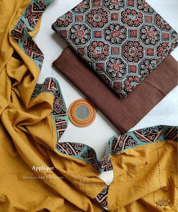 Ajrakh Barmer Applique Suit Piece